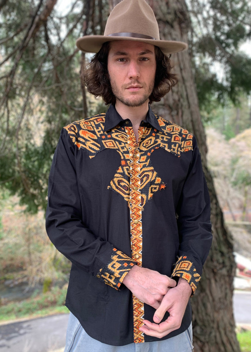 Cowboy Shirt - Black/Gold Om Gaia Tree Cowboy Shirt - Black/Gold Om Gaia Tree